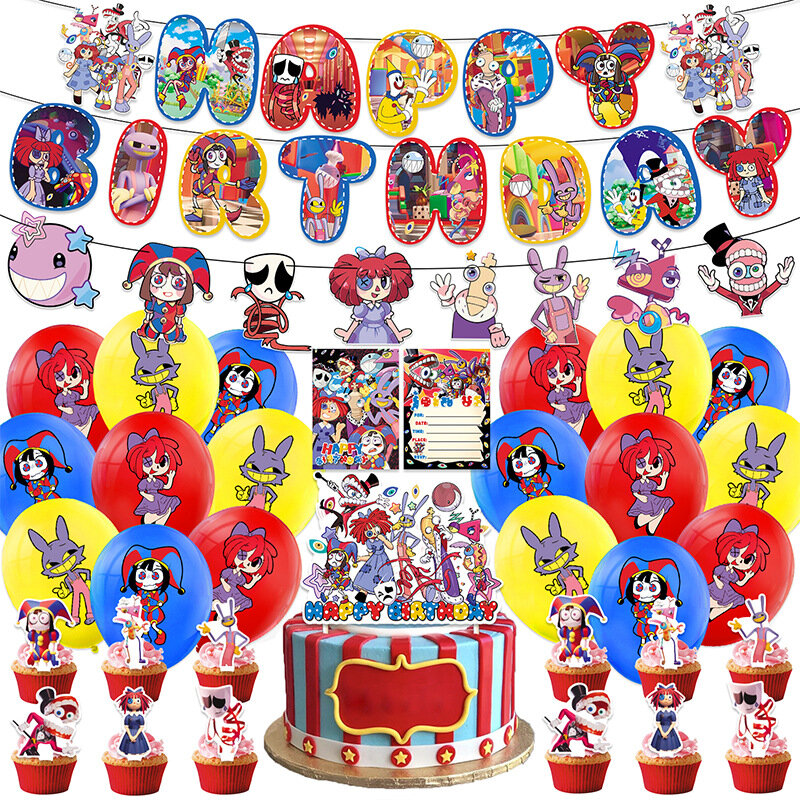 Perlengkapan pesta ulang tahun sirkus Digital menakjubkan spanduk Balon latar belakang kue Topper dekorasi pesta Baby Shower