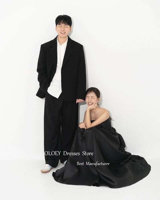 OLOEY proste czarne koreańska suknie wieczorowe z bolerko sesja zdjęciowa ślubna na przyjęcie wstążka satynowa gorset z powrotem formalna okazja sukienka