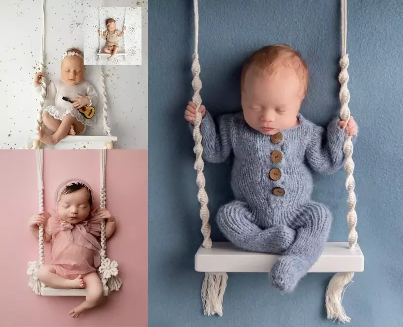 Columpio de madera para bebés, accesorios de fotografía para recién nacidos, silla para bebés, muebles para bebés, accesorios de fotografía