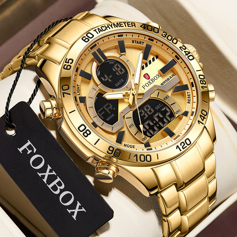 LIGE Luxury Original Men Sports orologio da polso oro quarzo acciaio impermeabile doppio Display orologio orologi Relogio Masculino per uomo