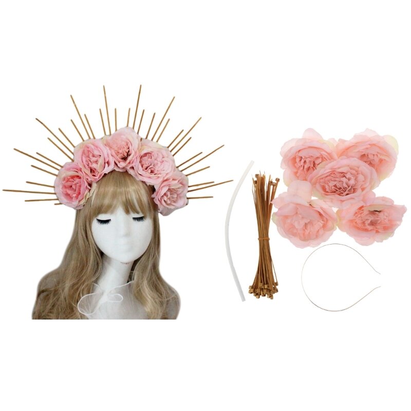 Diadema de corona de Lolita, decoración de palo de rosa de hibisco, corona de Halo de Lolita, Tiara barroca, corona de Lolita, accesorios de Cosplay DXAA
