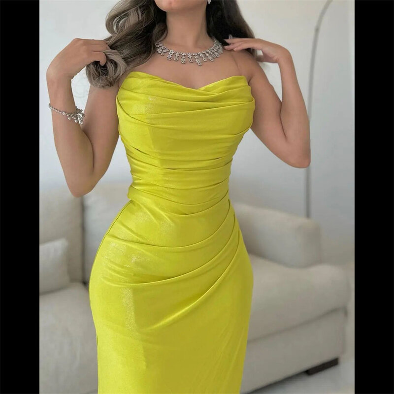 MOBUYE-Elegante vestido de festa para mulheres, árabe, Dubai, sem alças, dividido, até o chão, moda noturna, baile de final de semana, 2022