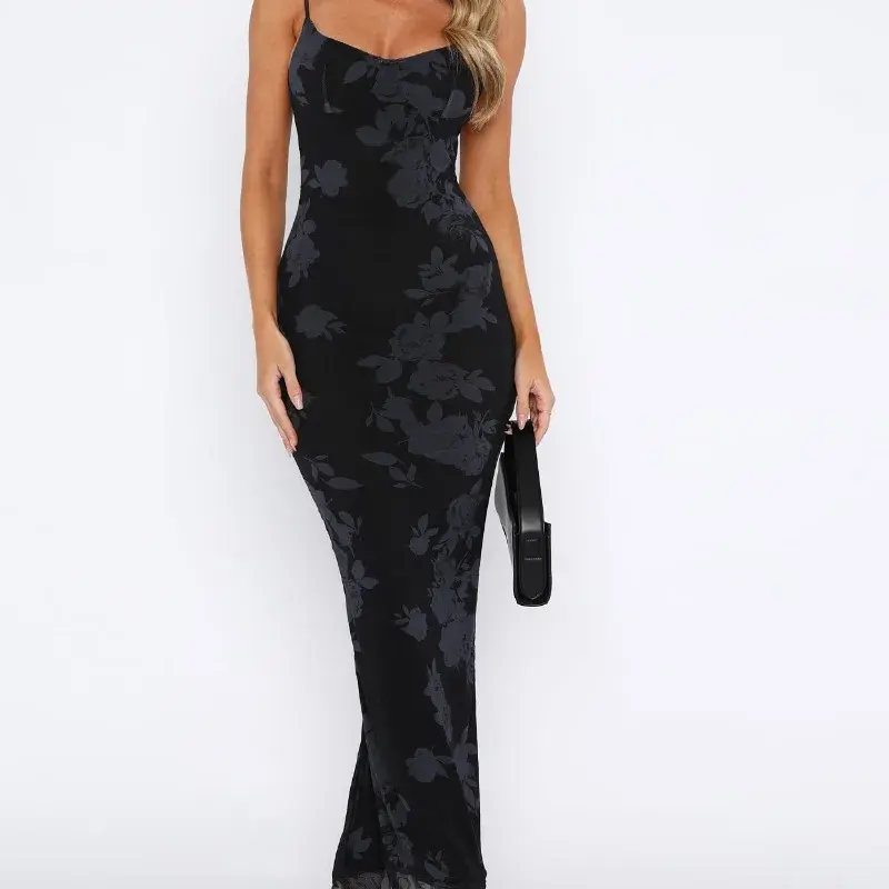 2024 черное камуфляжное длинное платье без бретелек с принтом для женщин женское облегающее длинное платье без рукавов с открытой спиной YDL46