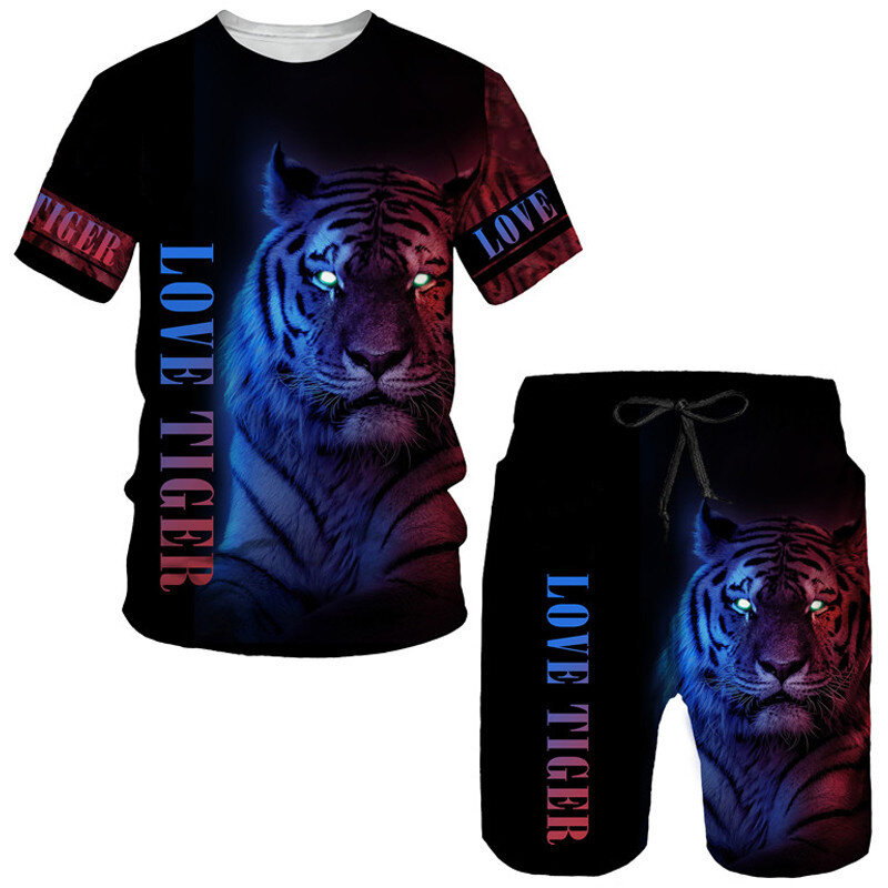 Summer Fashion Tiger 3D Print T-Shirts Shorts Sets Men's Tracksuits Oversized Short Sleeve T Shirt Pants Set Man Suits Clothing