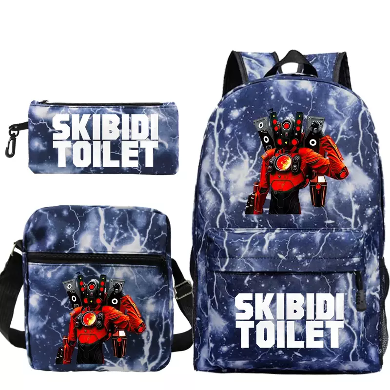 Skibidi-mochila escolar con estampado de dibujos animados para niños y niñas, bolsa para ordenador portátil de gran capacidad, Juego de 3 piezas