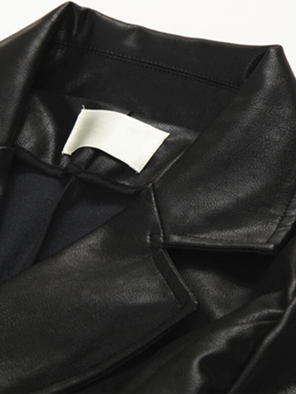 여성용 엑스트라 롱 블랙 인조 가죽 트렌치 코트, 더블 브레스트 럭셔리, 우아한 영국 패션, 2024 용수철 가을