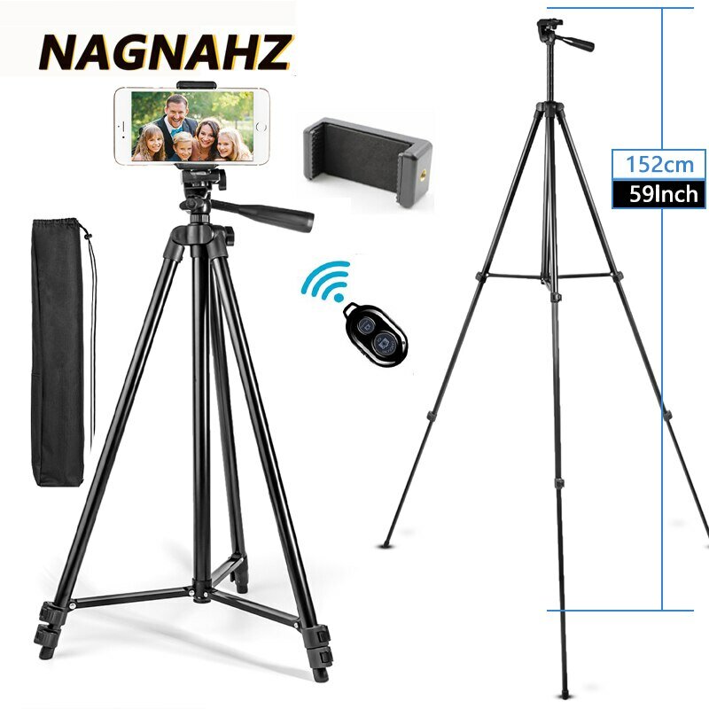 Nagnah-Tripé para Telefone, Gravação de Vídeo, Phone Stand com Controle Remoto Bluetooth, Câmera Universal, Fotografia, 150cm