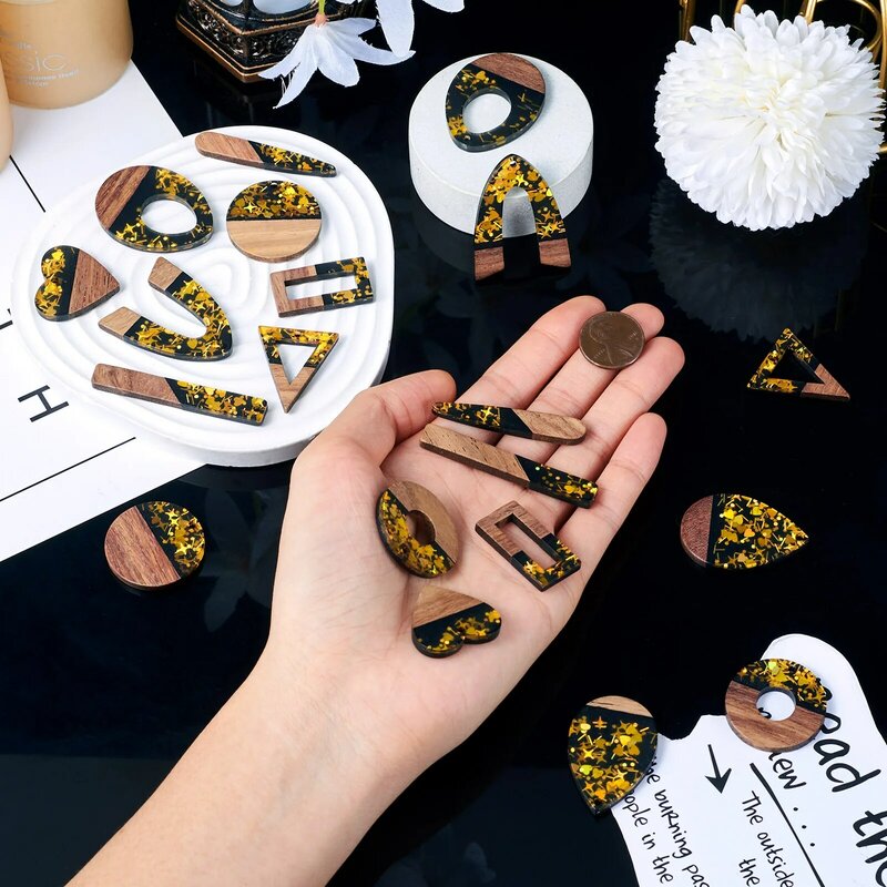 1 Box Resin & Wood Pendants Teardrop Arch Donut Shape Charm For Earring Keychain Necklace DIY Jewelry Making Findings Women Gift
