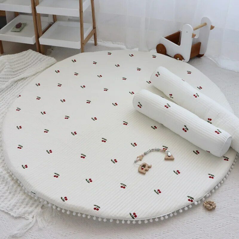 Ins newborn baby's round crawling pad thickened embroidered game pad children's room cushion kids cotton floor mat play carpet