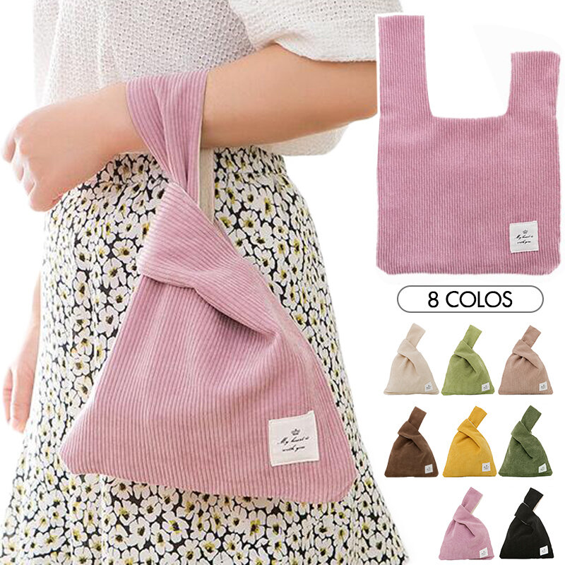 Japoński Mini Knot saszetka sztruks kobiety super torba z rączką proste torebki torebki torba na zakupy klawisz telefonu etui