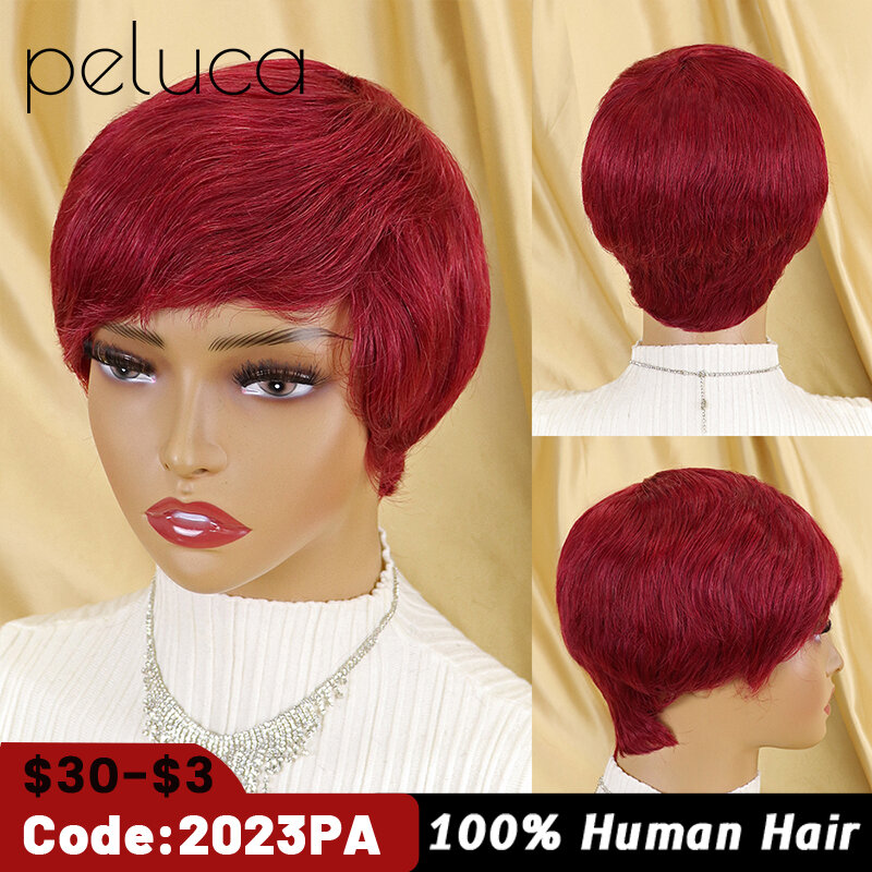 Brasileiro pixie corte peruca de cabelo humano curto em linha reta bob perucas de cabelo humano máquina cheia feita barato peruca de cabelo humano para preto