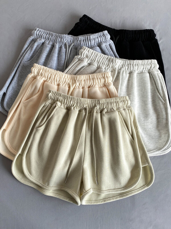 Pantalones cortos holgados para mujer, Shorts holgados de cintura alta elástica, de pierna ancha, informales, para el verano, V174, 2024