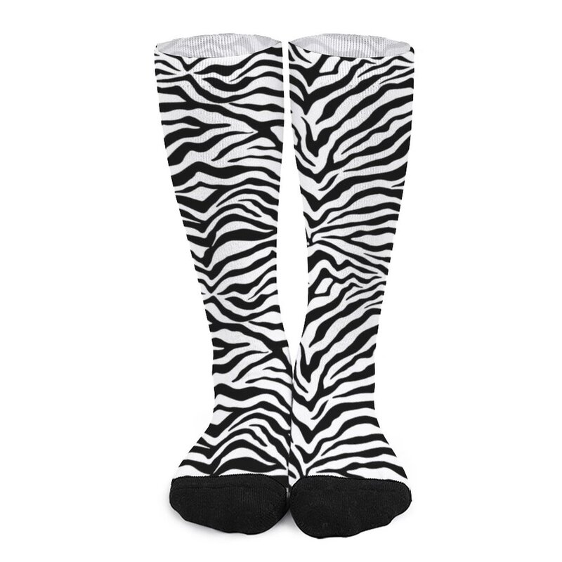 Calcetines deportivos con estampado de cebra para hombre y mujer, medias con patrón de cebra, rayas blancas y negras