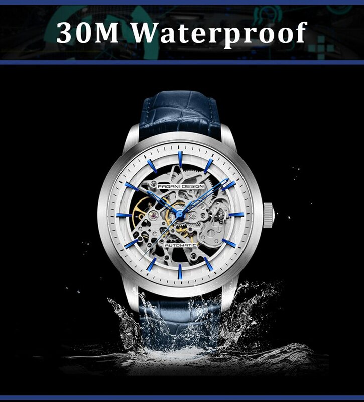 تصميم باجاني-ساعة ميكانيكية أوتوماتيكية فاخرة للرجال ، فولاذ مقاوم للصدأ ، مقاومة للماء ، ساعة جلدية رياضية ، جديدة ،