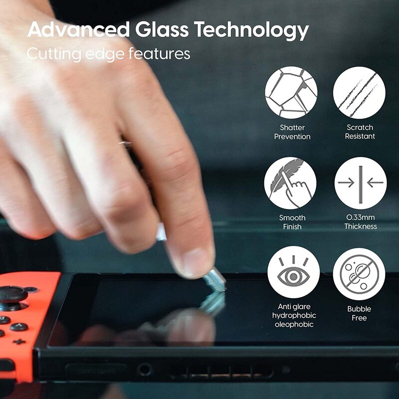 Protector de pantalla de vidrio templado Compatible con Nintendo Switc/ Switch Lite/ Switch, película protectora dura OLED para consola de juegos Switch