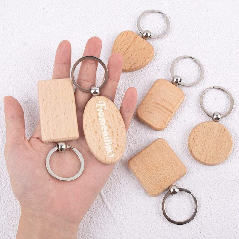 Blank Wooden Tags ID Engraved Keychain Home Car Inner Decoration DIY Wind Chime Keyrings Pendants Gifts For Family Parents