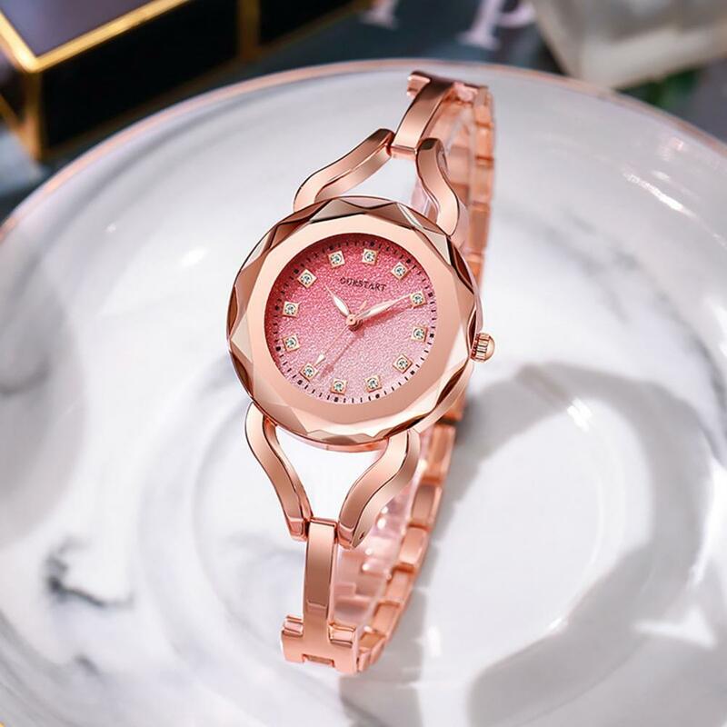 Relógio de alta precisão para mulheres, relógio quartzo feminino elegante, mostrador cor gradiente, pulseira strass