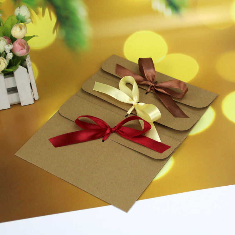 50 pz/lotto buste Kraft per inviti di nozze forniture per piccole imprese nastro di seta cartolina di carta busta di cancelleria regalo