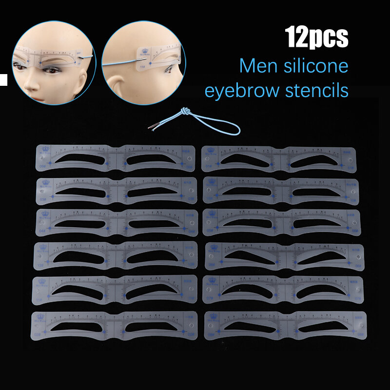 12Pcs Reusable Silicone Eyebrow Stencils Makeup Eyebrow Drawing Guide Card Template Convenient  for DIY Makeup Tools