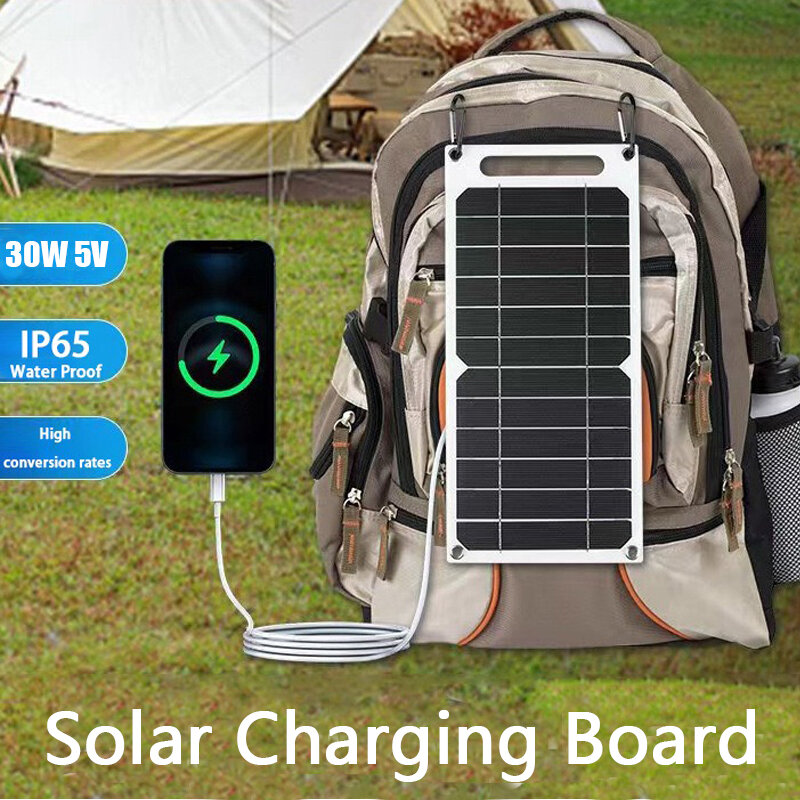 Panel Solar impermeable para exteriores, de 30W batería portátil, USB tipo C, 6,8 V, para senderismo, Camping, teléfono móvil