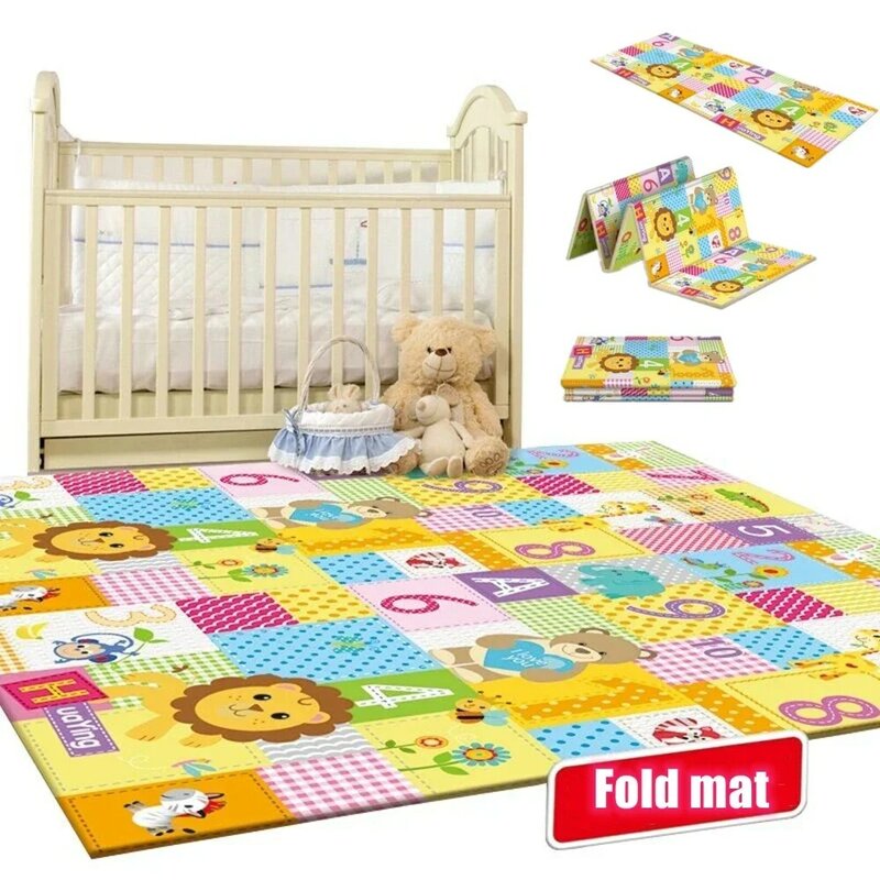 Baby Play Mat Foldable Carpet Cute Animals Baby Crawling Mats Reversible Play Gym Mat Non-Slip Waterproof Puzzle Mat 180*100*1cm