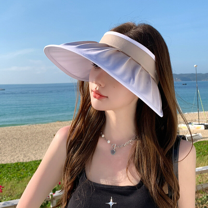 日焼け止めトップシェルの女性用帽子,UV保護,2色グラデーション,大きなつば,サンシェードハット,upf50 plus,夏,2024
