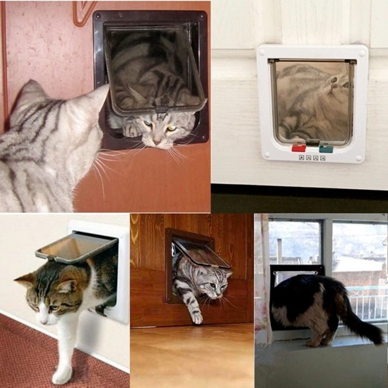 S/L 2 Warna Pintu Penutup Kucing dengan 4 Cara Kunci Pintu Penutup Keamanan untuk Anjing Kucing Kecil Pintu Gerbang Hewan Peliharaan Kit Gerbang Keselamatan Anak Anjing Kucing