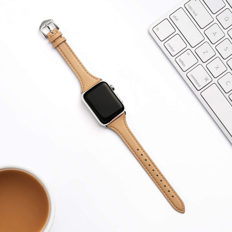 Women Thin Leather Band for Apple Watch 38mm 40mm 41mm Slim Colorful Wristband Strap for iWatch SE 7/6/5/4/3/2/1 Bracelet