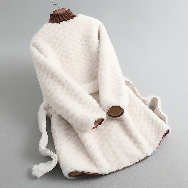 Женская зимняя одежда из овечьей шерсти Tcyeek s 100%, длинное теплое меховое пальто, Женское пальто