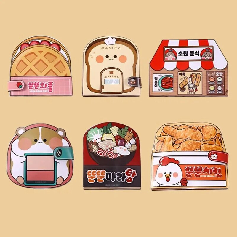 Colorful Waffle Quiet Book Paper Fried Chicken Snack Bar Sticker Game. Convenience Store Handmade Toy Cartoon Busy Book
