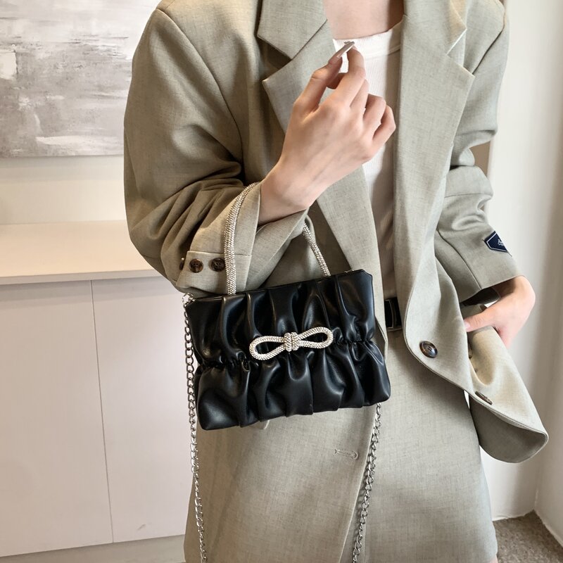 Bolso cruzado pequeño con diseño plegable para mujer, bolsa de hombro con lazo, de diseñador de lujo, moda coreana, Y2K, 2024