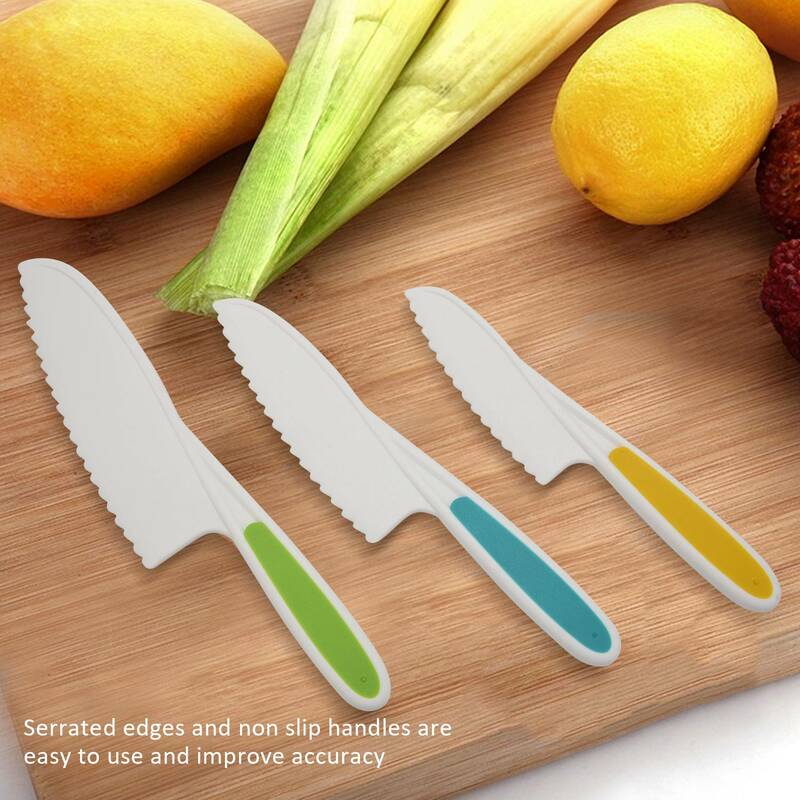 Ножи для детей, Набор из 3-х нейлоновых кухонных ножей для выпечки, Детские кухонные ножи с крепким захватом и зубчатыми краями