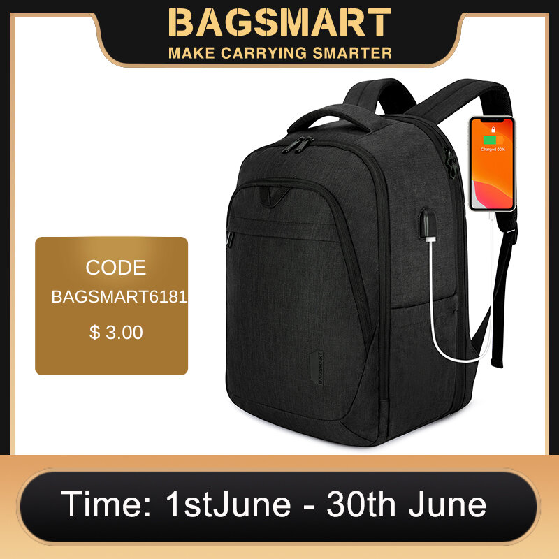 BAGSMART-Sac à dos antivol pour hommes et femmes, grands sacs d'école étanches, sacs à dos pour ordinateur portable de voyage d'affaires avec port de chargement USB