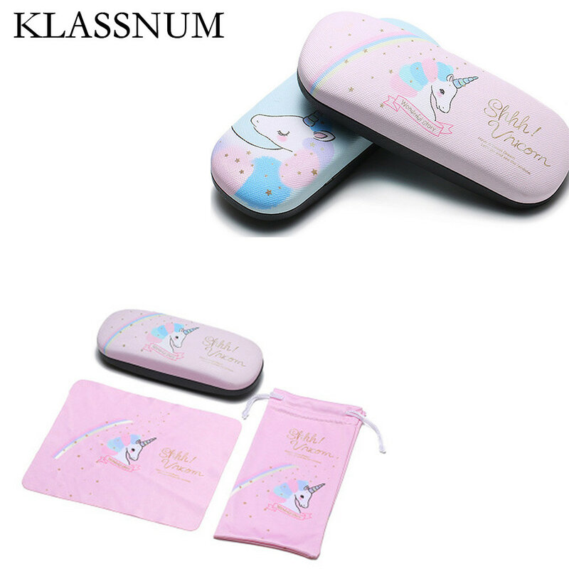 Kotak Kacamata Kawaii Lucu Unicorn Kartun Casing Kacamata dengan Tas Kacamata Kain Casing untuk Anak Perempuan Hadiah Anak-anak