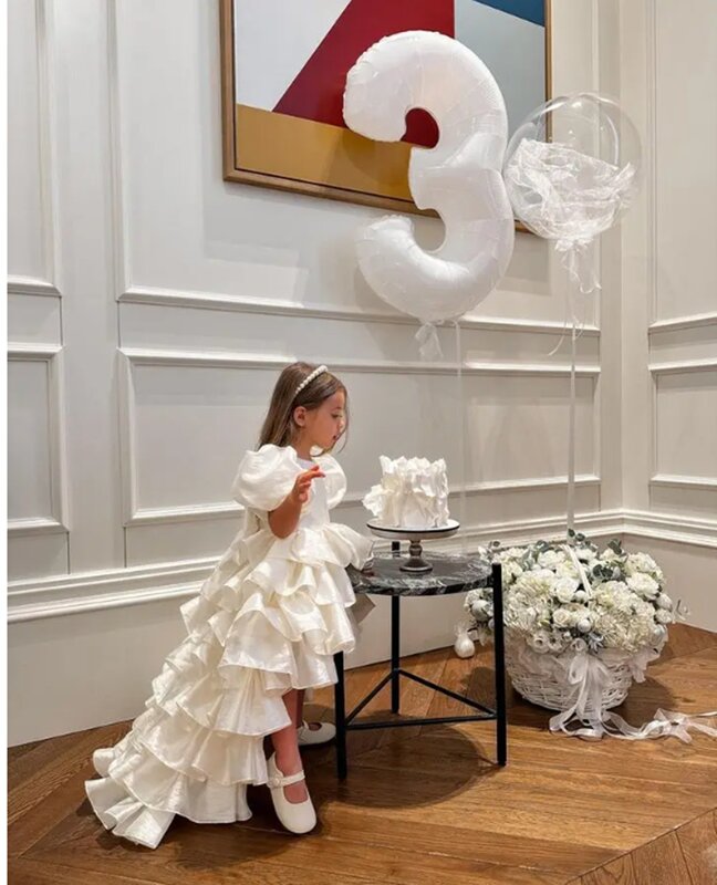 Gaun gadis bunga untuk ulang tahun pernikahan mutiara Floral Tulle putri mewah Maxi panjang anak-anak pengiring pengantin gaun Komuni Pertama