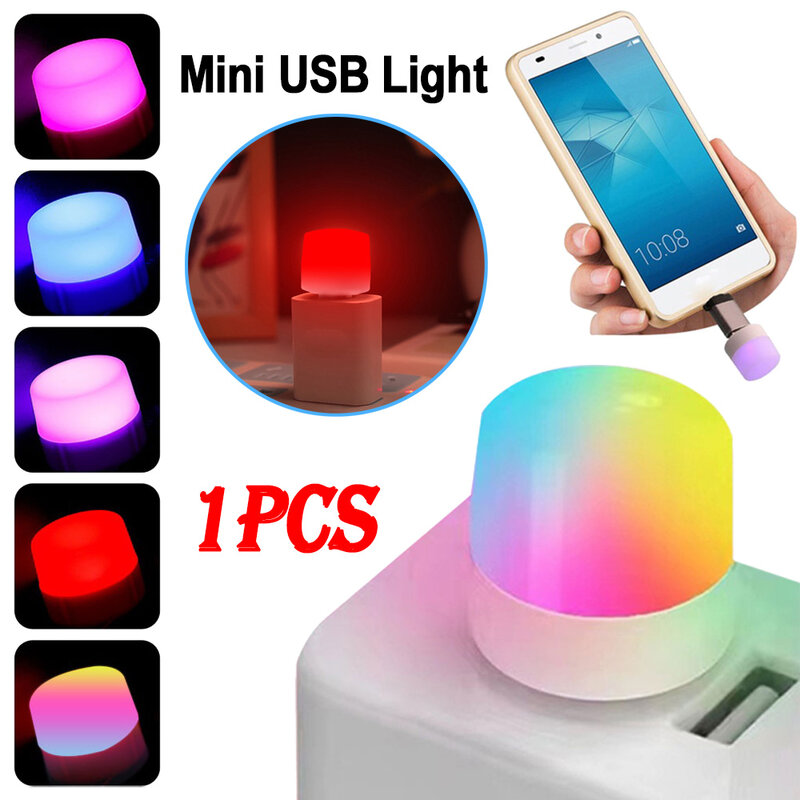 Mini luz LED de noche con enchufe USB, lámpara de Color para libros, carga móvil, lectura redonda, protección ocular, 1 piezas