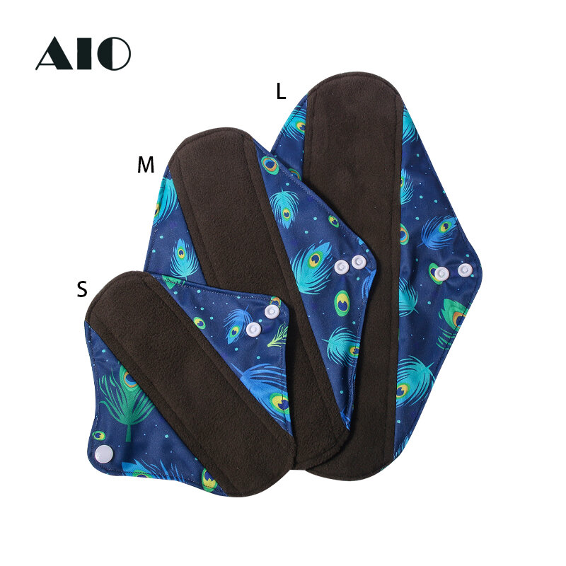 AIO ปะเก็นใหม่ผ้าประจำเดือนแผ่นอนามัยนำมาใช้ใหม่ได้สำหรับผู้หญิงซักได้ผ้าเช็ดปากด้วยถ่านไม้ไผ่ด้านใน s/m/l