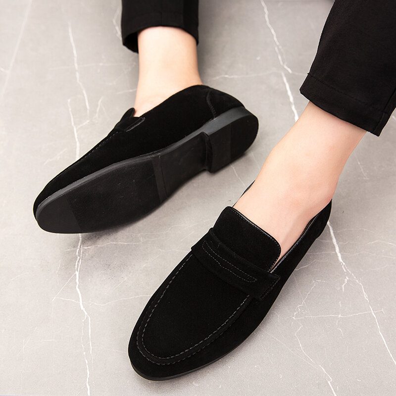 Zamszowe buty oxfordzkie dla mężczyzn mokasyny wygodne wsuwane luksusowe męskie obuwie biurowe buty weselne męskie mokasyny czarne