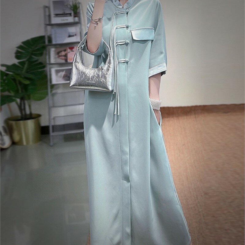 Новая китайская шелковая ацетатная атласная юбка свободное драпированное платье для женщин