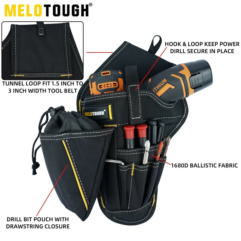 MELOTOUGH Broca Holster, Impact Driver Holster Tool Bags, Bolsa de ferramentas com Bit Pouch, Heavy Duty, Cinto de ferramentas