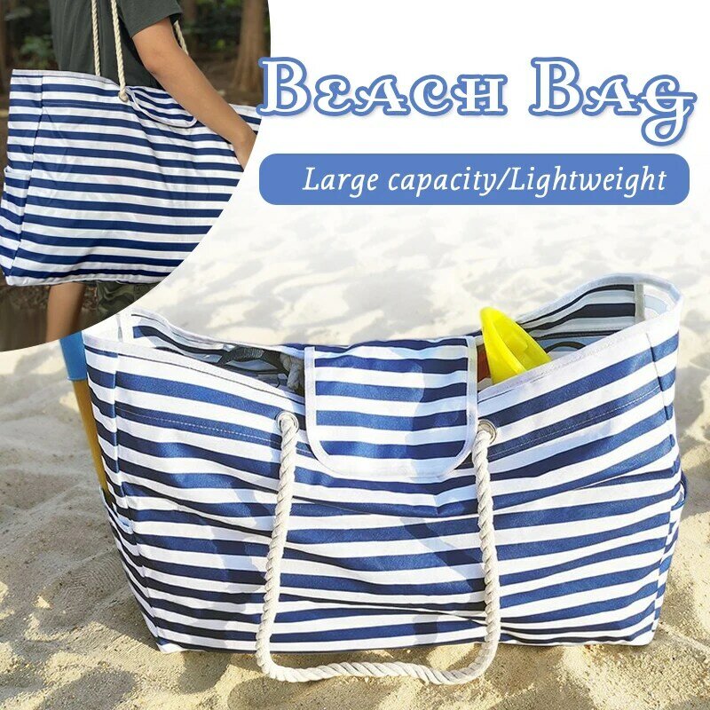 Очень большие пляжные сумки для женщин, полосатая Водонепроницаемая пескопроницаемая легкая прочная сумка-тоут на плечо с молнией, мешок для бассейна