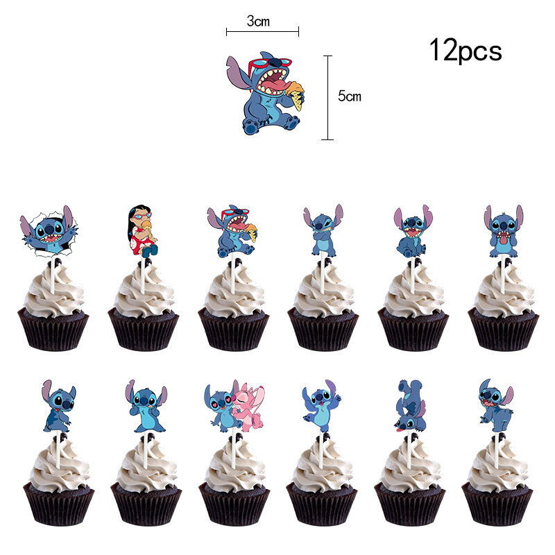 Disney Anime Stitch Party Decoration Props Cake Decor Supplies Children's Toys small cup cake toppers happy birthday decoration