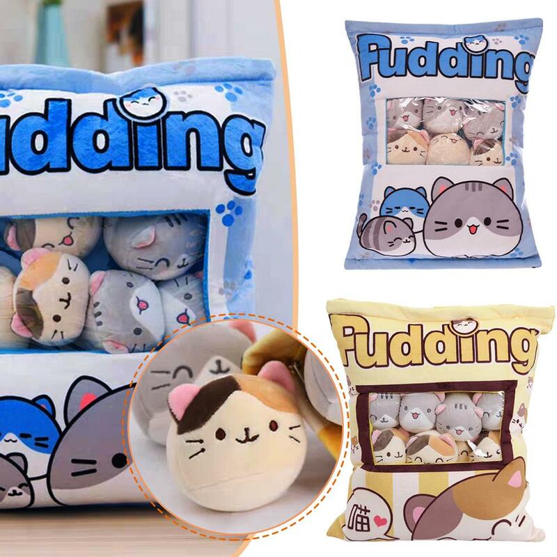Niedliche Katze Snack Kissen Pudding dekorativ, gefüllt mit Mini Tier Katze Puppen Pudding Plüsch Spielzeug Kawaii Plüsch Kissen Geschenke