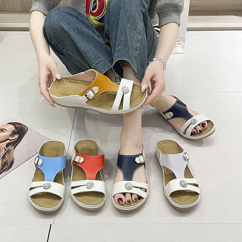 Peep Parker-Pantoufles plates pour femmes, chaussures pour femmes, haute qualité, basique, cristal, mode, été, 03/pantoufles, 2024