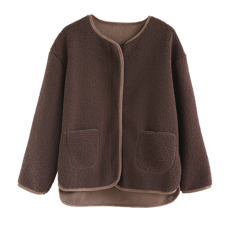 MRMT 2024 nowy damski jagnięcy pluszowy płaszcz Plus aksamitny wyściełany okrągły dekolt z długim rękawem luźny ciepła koszulka sweter damski
