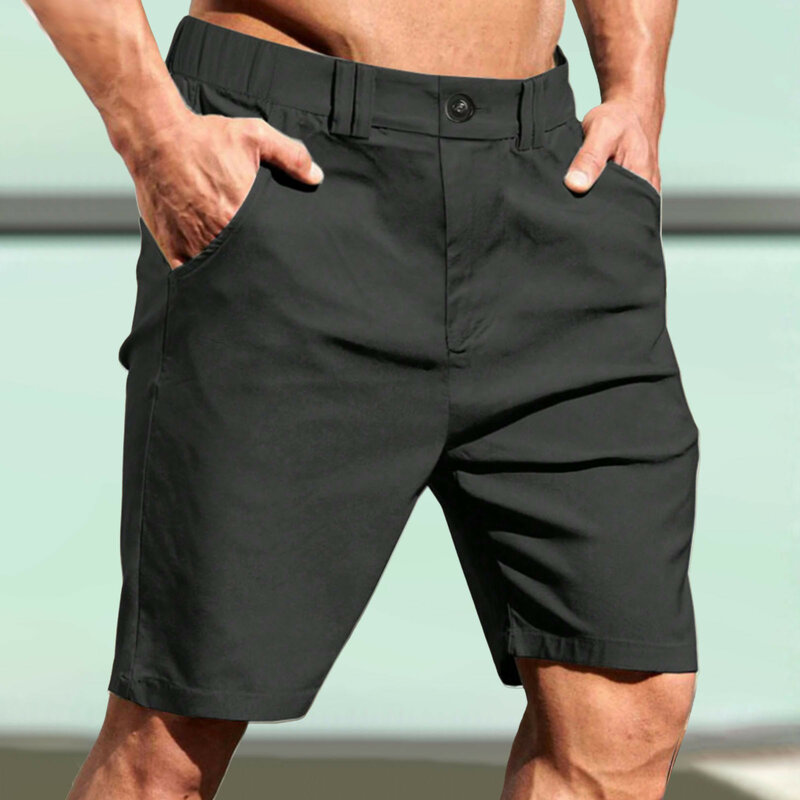 Pantalones cortos formales de secado rápido para hombre, Shorts informales con bolsillos grandes y altos