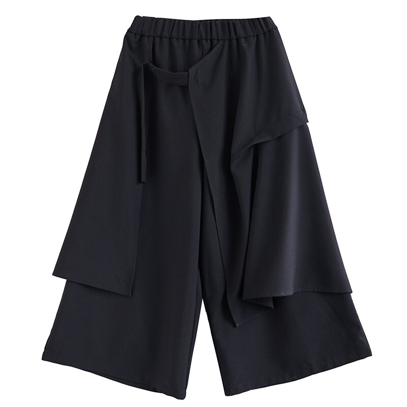Pantalones de pierna ancha para mujer, pantalón holgado de cintura alta, estilo japonés Yamamoto, negro oscuro, moda urbana Irregular, informal, Verano