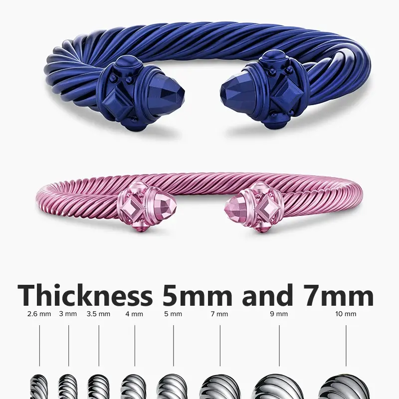 All DY-Bracelet Classique Ouvert pour Femme, Bijoux Punk, Câble, 5mm, 7mm