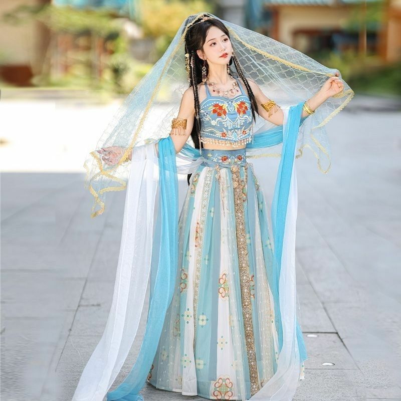 Robe de Fée Hanfu Bleue de Style Chinois Traditionnel pour Femme, Imprimée et Teintée, de Haute Qualité, pour Activité Quotidienne
