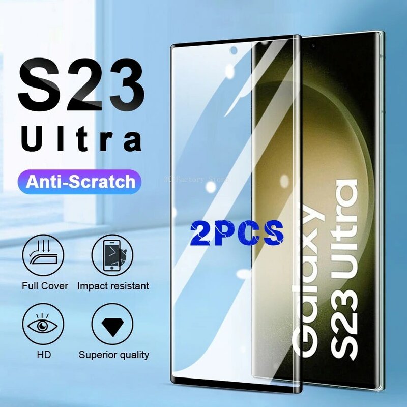 2 buah Film kaca Tempered untuk Samsung Galaxy S20 S21 S22 S23 Ultra Plus S8 S9 S10 Plus Note 10 Plus 20 Ultra pelindung layar